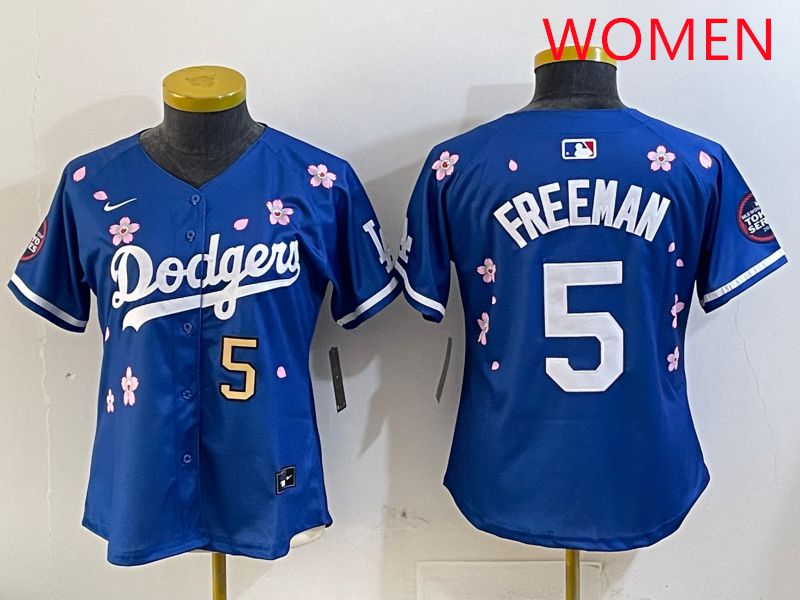 Women Los Angeles Dodgers #5 Freeman Blue Sakura Edition 2025 Nike MLB Jersey style 7->detroit tigers->MLB Jersey